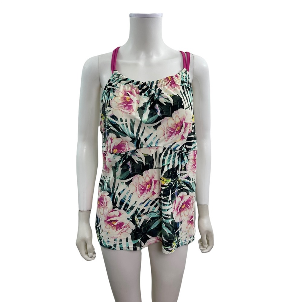 Zelos Sleeveless Padded Floral Tankini Swim Top.